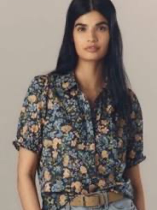 Pilcro Tops - Pilcro The Aly Puff-Sleeve Blouse, Blue Floral, Size XL